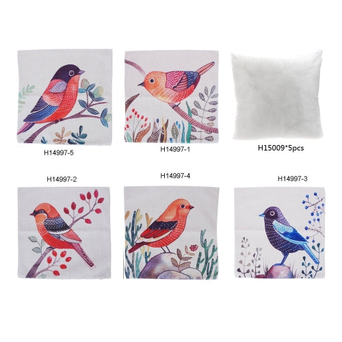 Simple Rural Style Bird Cotton and Linen Pillowcase Back Cushion Cover Throw Pillow Case for Bed Sofa Car Home Decorative Decor 45 * 45cm