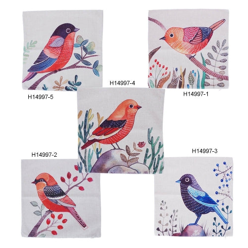 Simple Rural Style Bird Cotton and Linen Pillowcase Back Cushion Cover Throw Pillow Case for Bed Sofa Car Home Decorative Decor 45 * 45cm