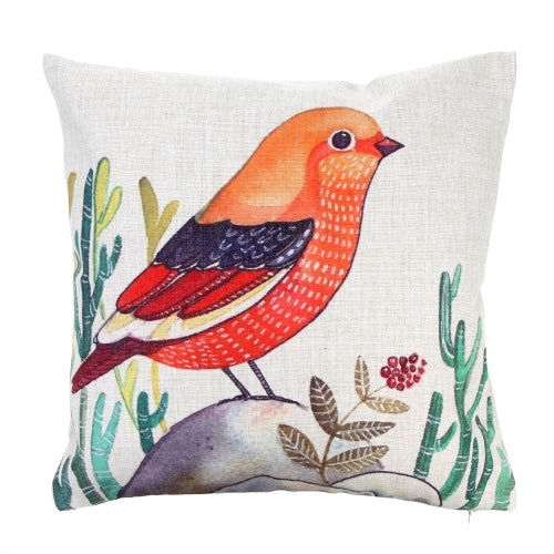 Simple Rural Style Bird Cotton and Linen Pillowcase Back Cushion Cover Throw Pillow Case for Bed Sofa Car Home Decorative Decor 45 * 45cm