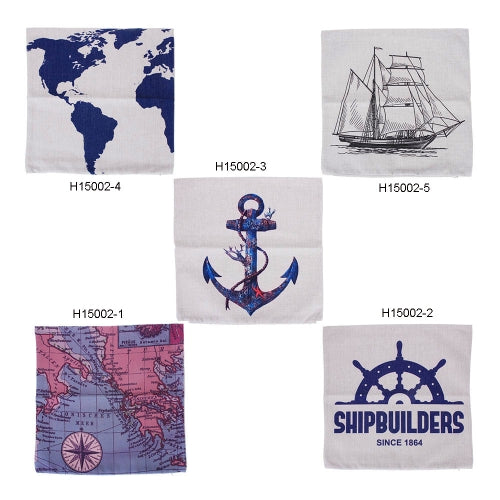 Anchor Sailboat Map Cotton and Linen Pillowcase Back Cushion Cover Throw Pillow Case for Bed Sofa Car Home Decorative Decor 45 * 45cm