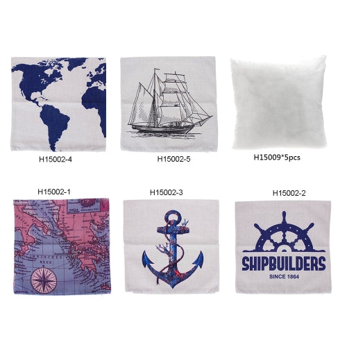 Anchor Sailboat Map Cotton and Linen Pillowcase Back Cushion Cover Throw Pillow Case for Bed Sofa Car Home Decorative Decor 45 * 45cm