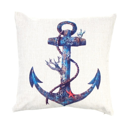 Anchor Sailboat Map Cotton and Linen Pillowcase Back Cushion Cover Throw Pillow Case for Bed Sofa Car Home Decorative Decor 45 * 45cm