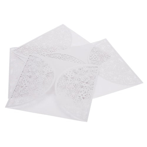 10Pcs Romantic White Wedding Party Invitation Card Delicate Carved Flowers