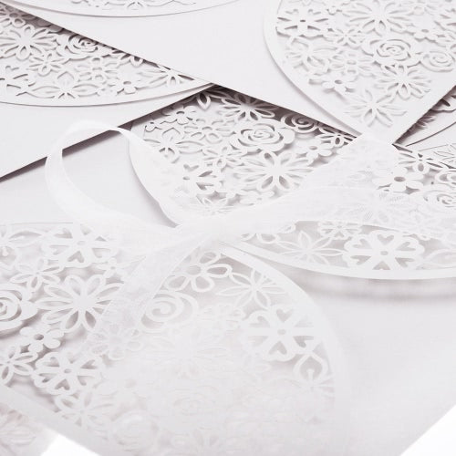 10Pcs Romantic White Wedding Party Invitation Card Delicate Carved Flowers