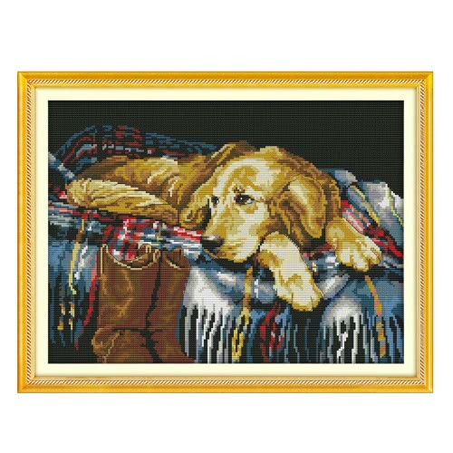 DIY Handmade Needlework Counted Cross Stitch Set Embroidery Kit 14CT Faithful Dog Pattern Cross-Stitching 43 * 33cm Home Decoration