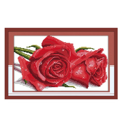 DIY Handmade Needlework Counted Cross Stitch Set Embroidery Kit 14CT Beautiful Roses Pattern Cross-Stitching 36 * 25cm Home Decoration