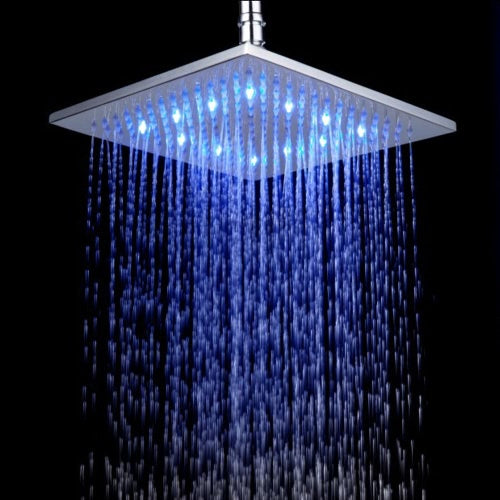 8" Chrome Finish LED Square Shower Spray Sprinkler Head Temperature Sensor 3 Color Changing