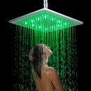 8" Chrome Finish LED Square Shower Spray Sprinkler Head Temperature Sensor 3 Color Changing