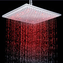 12" Chrome Finish LED Square Shower Spray Sprinkler Head Temperature Sensor 3 Color Changing