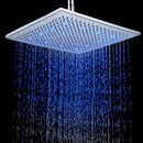 12" Chrome Finish LED Square Shower Spray Sprinkler Head Temperature Sensor 3 Color Changing