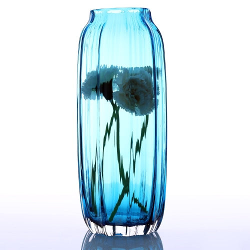 CASAMOTION 31cm Hand Blown Modern Ribbed Design Glass Vase Home Art Decoration Floral Arrangements Straight Shape