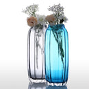 CASAMOTION 31cm Hand Blown Modern Ribbed Design Glass Vase Home Art Decoration Floral Arrangements Straight Shape