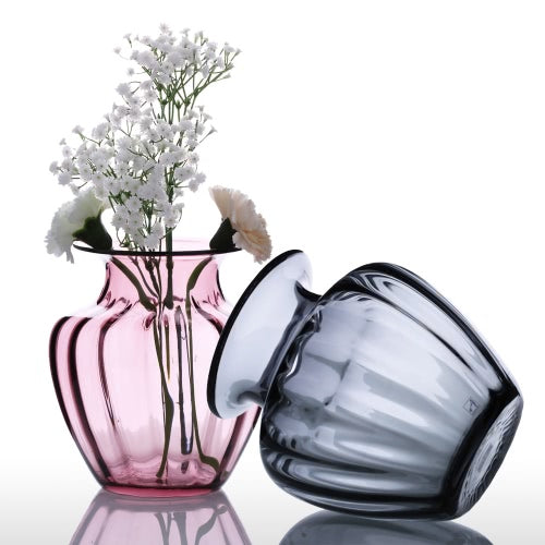 CASAMOTION Modern Hand Blown Jar Shaped Glass Vase Ribbed Design Home Art Decoration Floral Arrangements