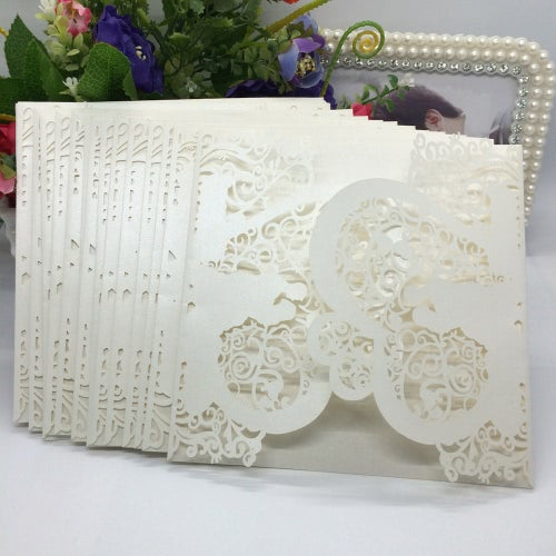 20Pcs Romantic Wedding Party Invitation Card Delicate Carved Heart Pattern Decoration