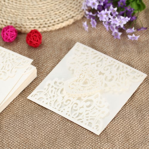 20Pcs Romantic Wedding Party Invitation Card Delicate Carved Heart Pattern Decoration