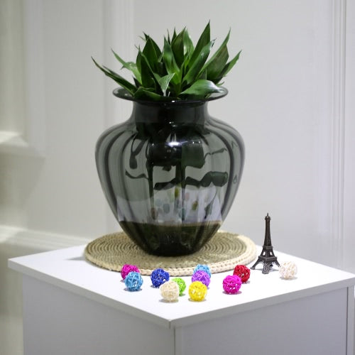 CASAMOTION Modern Hand Blown Large Jar Shaped Glass Vase Ribbed Design Home Art Decoration Floral Arrangements