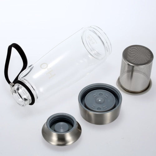 400ml Portable Water Cup Bottle Environmental High Borosilicate Glass Removable Stainless Steel Bottom Filter