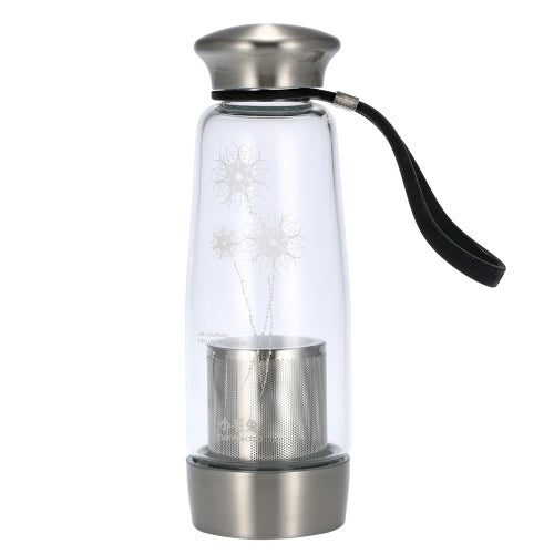 400ml Portable Water Cup Bottle Environmental High Borosilicate Glass Removable Stainless Steel Bottom Filter