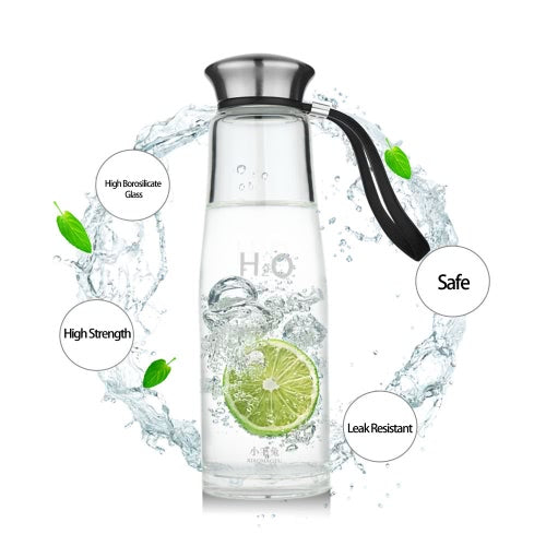 400ml Portable Sport Water Cup Bottle Environmental High Borosilicate Glass Stainless Steel Cover