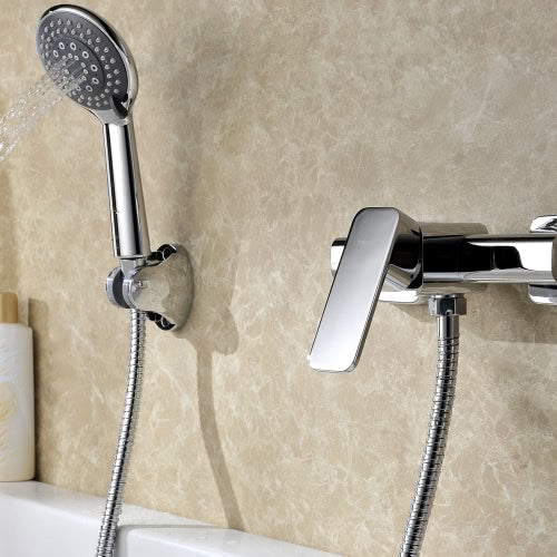 Homgeek Modern High-quality Wall-mounted Brass Bathtub Bath Faucet Polished Chrome Showering Mixer Bathroom