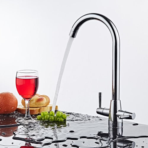 Homgeek Modern High-quality Double Handle Hot and Cold Water Deck Mount Kitchen Faucet Swivel Spout Brass Chromed Polished Sink Basin Tap Home Hotel