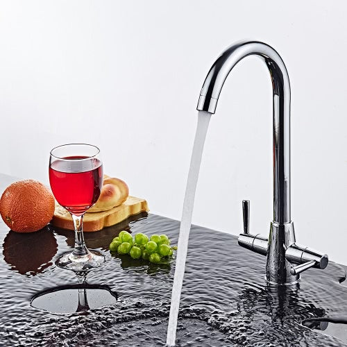 Homgeek Modern High-quality Double Handle Hot and Cold Water Deck Mount Kitchen Faucet Swivel Spout Brass Chromed Polished Sink Basin Tap Home Hotel