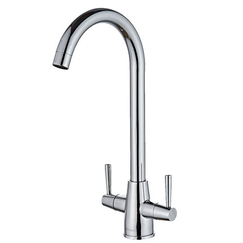 Homgeek Modern High-quality Double Handle Hot and Cold Water Deck Mount Kitchen Faucet Swivel Spout Brass Chromed Polished Sink Basin Tap Home Hotel