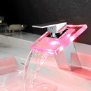 Homgeek High Quality Modern Bathroom Lavatory Basin Sink 3 Color Thermochromic LED Waterfall Faucet Single Handle Mixer Tap Home Hotel Chrome Inclined Body