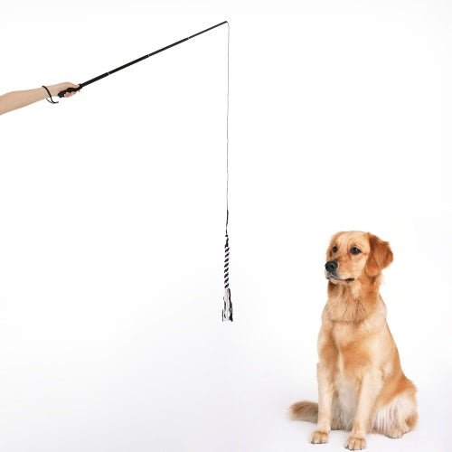 Extendable Dog Puppy Teaser Pole Wand Outdoor Interactive Pet Dog Flirt Pole Training Exercise Rope Toy