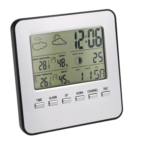 Multi-functional Wireless Weather Station Clock LCD Digital Indoor Outdoor Thermometer Hygrometer Calendar Alarm Moon Phase Display