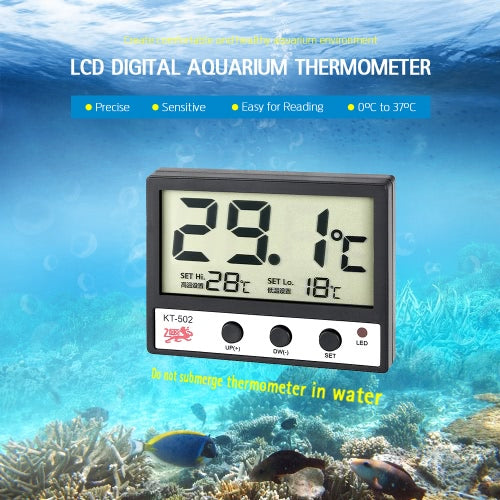 LCD Digital Fish Tank Aquarium Thermometer Water Temperature Meter °C/°F High/Low Temperature Alarm