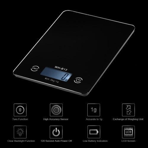 5KG/1G Accurate Touch Screen LCD Backlight Digital Kitchen Food Scale G/LB/OZ Electronic Weight Balance for Baking Cooking Tare Function