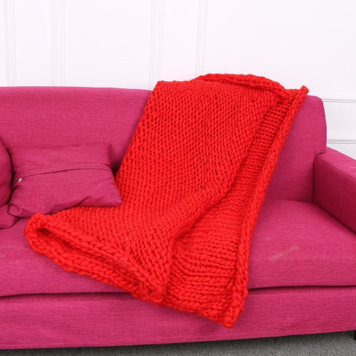 Super Chunky Hand Knit Throw Blanket Crochet Warm Thick Bulky Knitted Soft Sleek Big Sofa Living Room Handwoven 23.6x23.6in