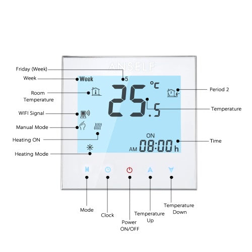 Anself 3A 110 ~ 240V تسخين المياه وتوفير الطاقة WIFI ذكي ترموستات مع شاشة LCD تعمل باللمس، وحدة تحكم في درجة الحرارة متينة قابلة للبرمجة، منتج تحسين المنزل عالي الجودة