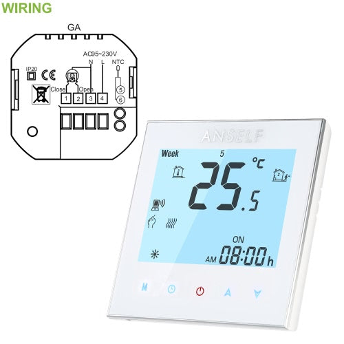 Anself 3A 110~240V Water Heating Energy Saving WIFI Smart Thermostat with Touchscreen LCD Display Durable Programmable Temperature Controller Good Quality Home Improvement Product