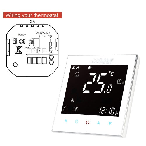 Anself 3A 110~240V Water Heating Thermostat with Touch Screen LCD Display 7-Day Programmable Room Temperature Controller Home Improvement Product