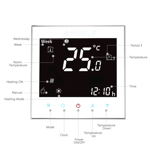 Anself 3A 110 ~ 240V ترموستات تسخين المياه مع شاشة تعمل باللمس وشاشة LCD لمدة 7 أيام قابلة للبرمجة في درجة حرارة الغرفة، منتج تحسين المنزل