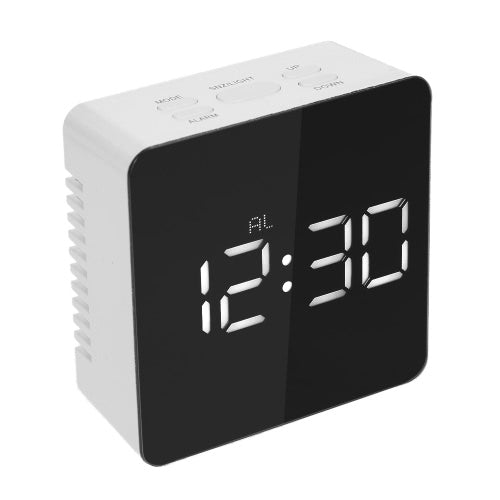 Digital LED Mirror Clock 12H/24H Alarm and Snooze Function °C/°F Indoor Thermometer Adjustable LED Luminance