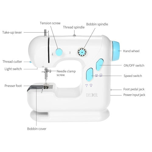 Decdeal Multifunctional Electric Household Sewing Machine with Extension Table Double Thread Double Speed LED Light Foot Pedal AC100-240V