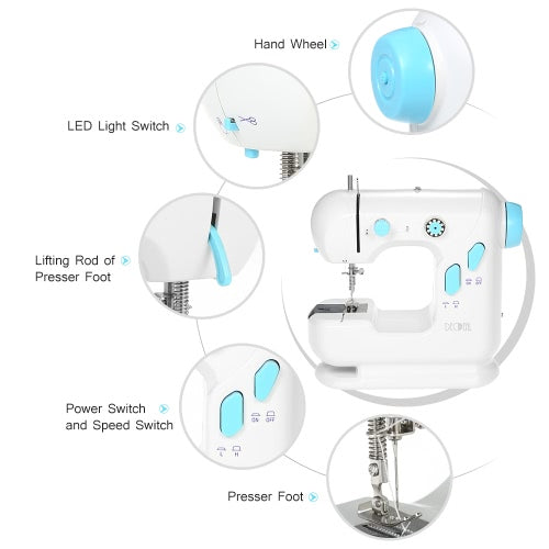 Decdeal Multifunctional Electric Household Sewing Machine with Extension Table Double Thread Double Speed LED Light Foot Pedal AC100-240V