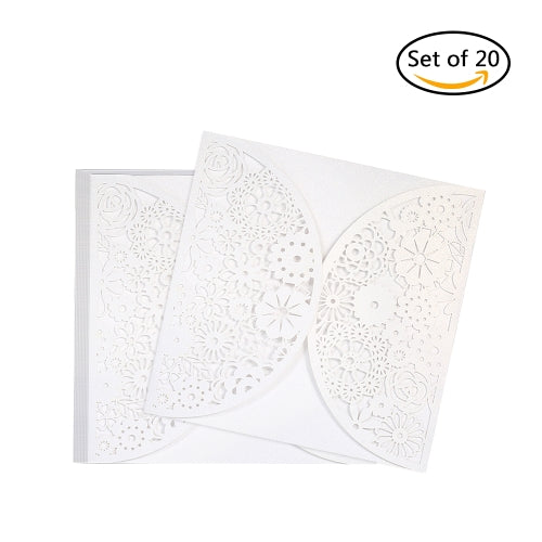 20pcs/set White Wedding Invitation Cards Kit Pearl Paper Laser Cut Hollow Invitation Cards for Wedding Birthday Party Anniversary