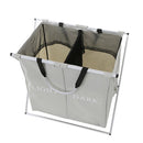 2 Sections Foldable X-frame Oxford Laundry Basket Hamper Mesh Drawstring Dirty Clothes Bin Organizer with Detachable Aluminum Frames