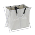 2 Sections Foldable X-frame Oxford Laundry Basket Hamper Mesh Drawstring Dirty Clothes Bin Organizer with Detachable Aluminum Frames