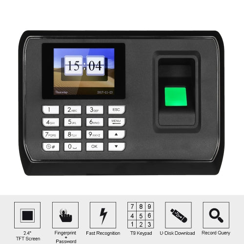 Biometric Fingerprint Password Attendance Machine Employee Checking-in Recorder 2.4 inch TFT LCD Screen DC 5V Time Attendance Clock