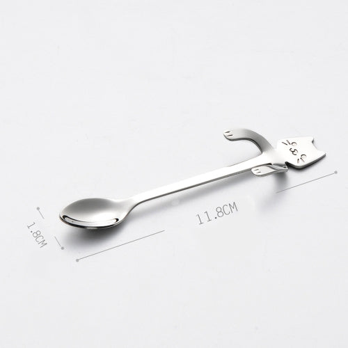 Cute Cat Spoon Long Handle Mini Flatware Coffee Stainless Steel Drinking Seasoning Tools Hanging Up Teaspoon Kitchen Gadget 11.8*1.8 cm Ice Cream Desert Tea Spoons