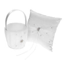 7 * 7 inches White Satin Rhinestone Decorated Ring Bearer Pillow and Wedding Flower Girl Basket Set