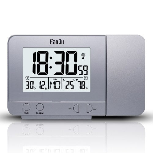 FanJu Projection Alarm Clock Rotatable Digital Projection Clock Multifunctional LCD Clock Digital Date Snooze Function Backlight Rotatable Projector Clock