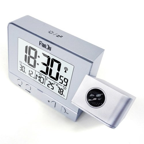 FanJu Projection Alarm Clock Rotatable Digital Projection Clock Multifunctional LCD Clock Digital Date Snooze Function Backlight Rotatable Projector Clock