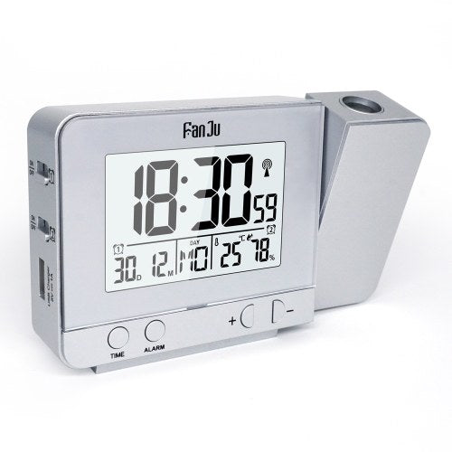 FanJu Projection Alarm Clock Rotatable Digital Projection Clock Multifunctional LCD Clock Digital Date Snooze Function Backlight Rotatable Projector Clock