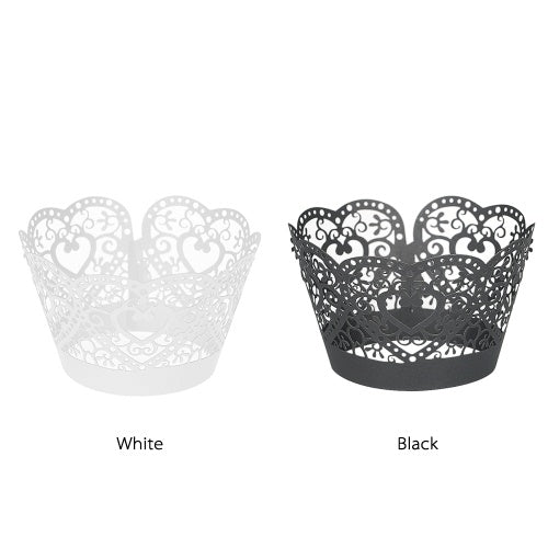 50pcs/set Paper Cupcake Wrappers Laser Cut Lace Cake Cup Liners Trays Baking Decorations Supplies--White